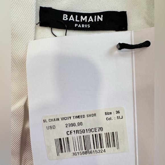 BALMAIN Blue & White Frayed gingham cotton-blend tweed Mini Dress FR36